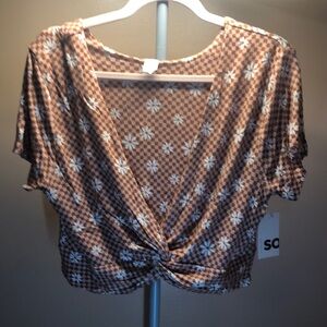 Brown and White Floral Women's Top